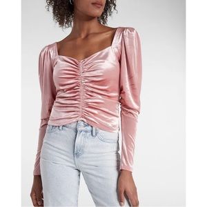 EXPRESS Velvet Long Sleeve Ruched Front Top